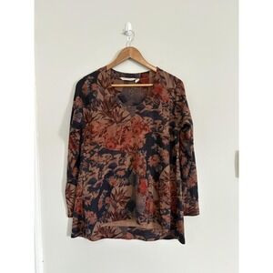 Soft‎ Surroundings Shirt Womens Petite Small Navy Floral V-Neck Tunic Made USA